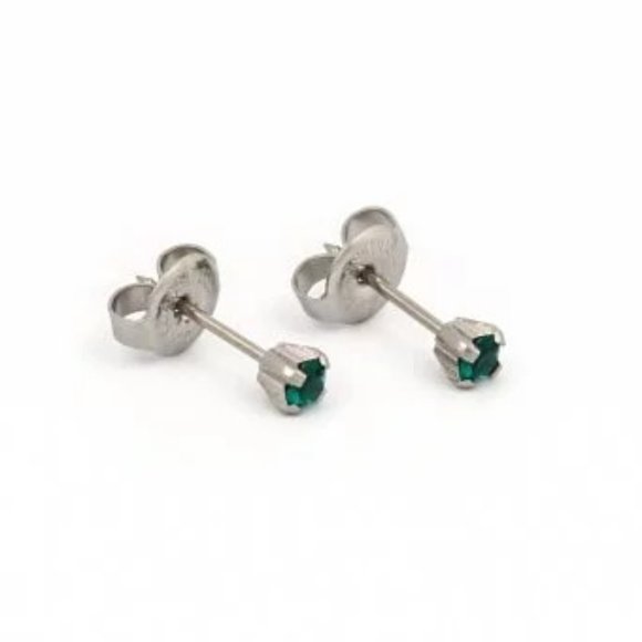 Studex Stainless Steel 3MM May Emerald Crystal Ear Piercing Earrings - Picture 1 of 5